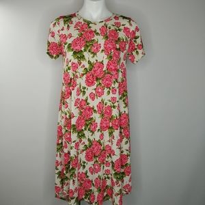 Lularoe Carly dress white with pink roses XS
